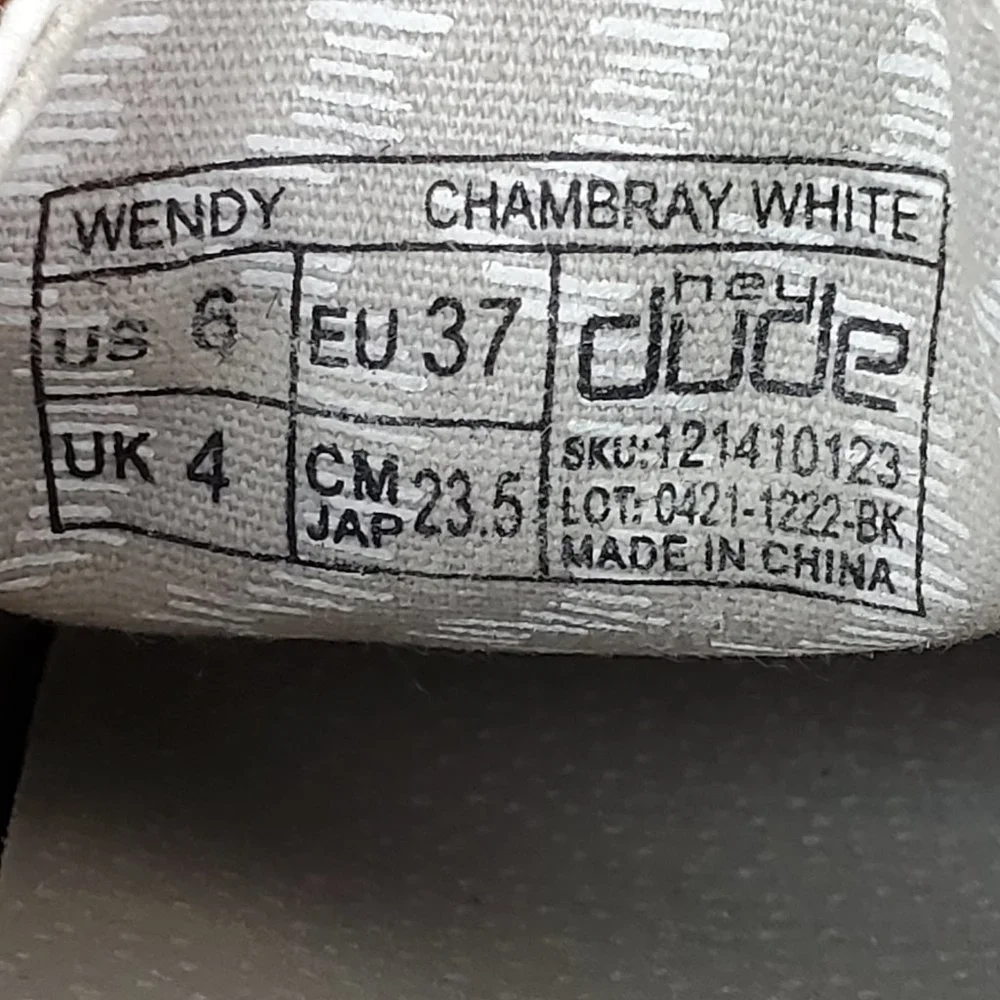 Hey Dude Wendy Shoes Women's 6 White Chambray Low Top Slip On Casual Loafers_10